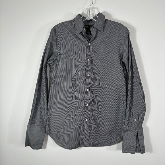 Ralph Lauren Black Label Shirt Slim Fit Long Sleeve Striped Button Front Sz 8 - Picture 1 of 10